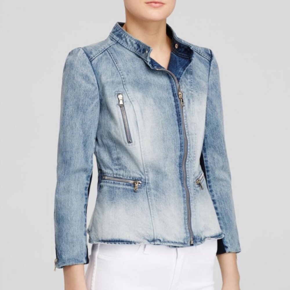 REBECCA TAYLOR light washed denim moto jean jacket